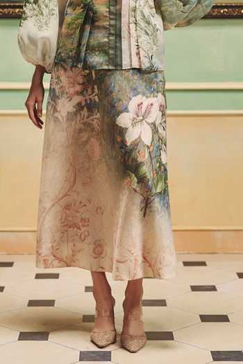 Pankaj & Nidhi Multi Color Organza Mandarin Collar Veinna Linnet Top And Skirt Set Online at Aza Fashions Pankaj & Nidhi_Multi Color Organza Mandarin Collar Veinna Linnet Top And Skirt Set _Online_at_Aza_Fashions