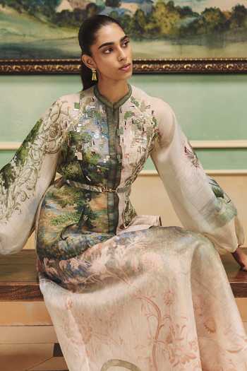Buy Pankaj & Nidhi Multi Color Organza Mandarin Collar Veinna Linnet Top And Skirt Set Online at Aza Fashions Buy_Pankaj & Nidhi_Multi Color Organza Mandarin Collar Veinna Linnet Top And Skirt Set _Online_at_Aza_Fashions