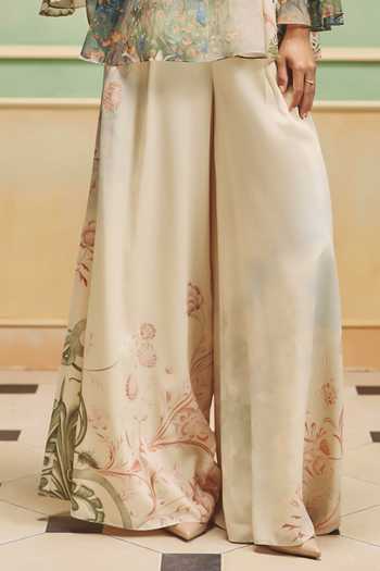 Pankaj & Nidhi Multi Color Georgette, Chiffon High Neck Veinna Copperleaf Top And Pant Set Online at Aza Fashions Pankaj & Nidhi_Multi Color Georgette, Chiffon High Neck Veinna Copperleaf Top And Pant Set _Online_at_Aza_Fashions