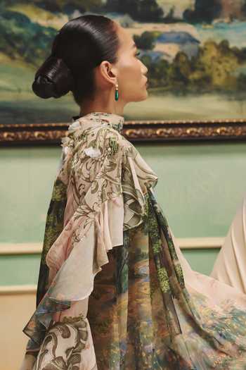 Shop_Pankaj & Nidhi_Multi Color Chiffon High Neck Veinna Copperleaf Top _Online_at_Aza_Fashions