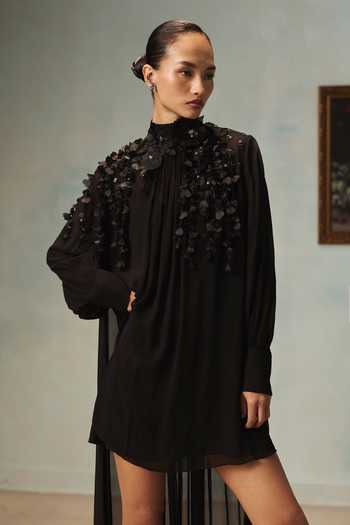 Pankaj & Nidhi Black Georgette High Neck Veinna Noctelle Dress Online at Aza Fashions Pankaj & Nidhi_Black Georgette High Neck Veinna Noctelle Dress _Online_at_Aza_Fashions