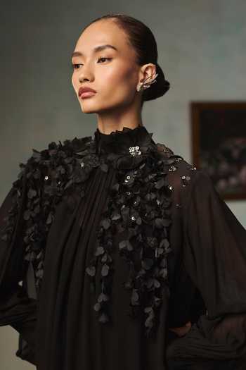 Buy Pankaj & Nidhi Black Georgette High Neck Veinna Noctelle Dress Online at Aza Fashions Buy_Pankaj & Nidhi_Black Georgette High Neck Veinna Noctelle Dress _Online_at_Aza_Fashions