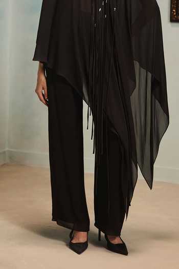 Pankaj & Nidhi Black Silk, Georgette High Neck Veinna Umbra Top And Pant Set Online at Aza Fashions Pankaj & Nidhi_Black Silk, Georgette High Neck Veinna Umbra Top And Pant Set _Online_at_Aza_Fashions