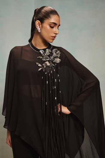 Buy Pankaj & Nidhi Black Silk, Georgette High Neck Veinna Umbra Top And Pant Set Online at Aza Fashions Buy_Pankaj & Nidhi_Black Silk, Georgette High Neck Veinna Umbra Top And Pant Set _Online_at_Aza_Fashions