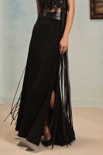 Pankaj & Nidhi Black Crepe, Tulle High Neck Veinna Solstice Top And Skirt Set Online at Aza Fashions Pankaj & Nidhi_Black Crepe, Tulle High Neck Veinna Solstice Top And Skirt Set _Online_at_Aza_Fashions