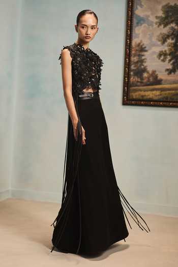 Buy Pankaj & Nidhi Black Crepe, Tulle High Neck Veinna Solstice Top And Skirt Set Online at Aza Fashions Buy_Pankaj & Nidhi_Black Crepe, Tulle High Neck Veinna Solstice Top And Skirt Set _Online_at_Aza_Fashions