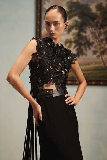 Buy Pankaj & Nidhi Black Tulle High Neck Veinna Solstice Crop Top Online at Aza Fashions Buy_Pankaj & Nidhi_Black Tulle High Neck Veinna Solstice Crop Top _Online_at_Aza_Fashions