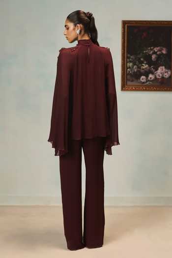 Pankaj & Nidhi Veinna Claret Top & Pant Set