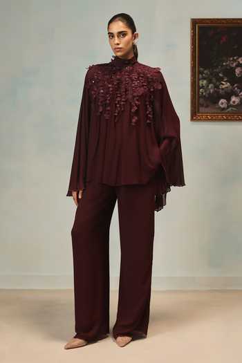 Pankaj & Nidhi Veinna Claret Top & Pant Set