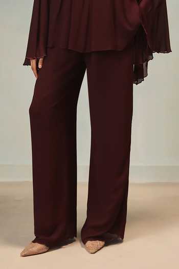 Pankaj & Nidhi Wine Georgette High Neck Veinna Claret Top Online at Aza Fashions Pankaj & Nidhi_Wine Georgette High Neck Veinna Claret Top _Online_at_Aza_Fashions