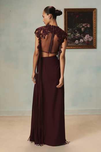 Pankaj & Nidhi Veinna Merlot Top & Column Skirt Set 