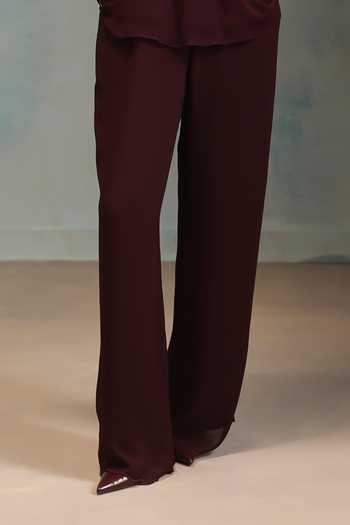 Pankaj & Nidhi Wine Georgette High Neck Veinna Cardinal Top And Pant Set Online at Aza Fashions Pankaj & Nidhi_Wine Georgette High Neck Veinna Cardinal Top And Pant Set _Online_at_Aza_Fashions