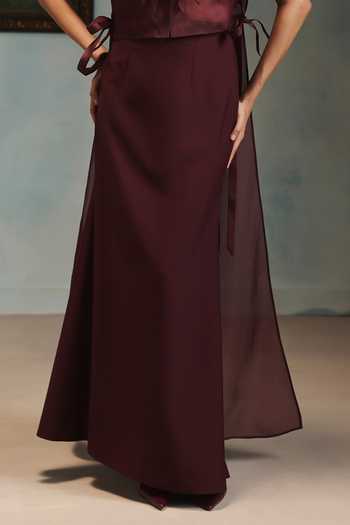 Pankaj & Nidhi Wine Organza, Crepe Collared Neck Veinna Crimson Veil Shirt And Skirt Set Online at Aza Fashions Pankaj & Nidhi_Wine Organza, Crepe Collared Neck Veinna Crimson Veil Shirt And Skirt Set _Online_at_Aza_Fashions