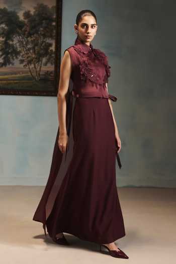 Pankaj & Nidhi Veinna Crimson Veil Shirt & Skirt Set 