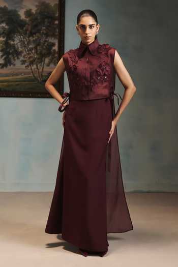 Pankaj & Nidhi Veinna Crimson Veil Shirt & Skirt Set 