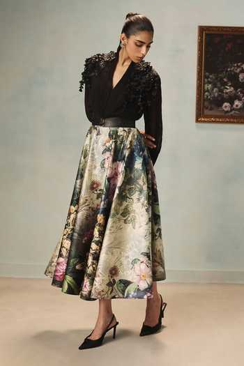 Buy Pankaj & Nidhi Black Georgette V-neck Veinna Ravensong Top Online at Aza Fashions Buy_Pankaj & Nidhi_Black Georgette V-neck Veinna Ravensong Top _Online_at_Aza_Fashions