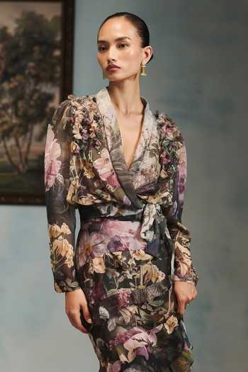 Buy Pankaj & Nidhi Multi Color Chiffon V-neck Veinna Wildmere Top And Skirt Set Online at Aza Fashions Buy_Pankaj & Nidhi_Multi Color Chiffon V-neck Veinna Wildmere Top And Skirt Set _Online_at_Aza_Fashions
