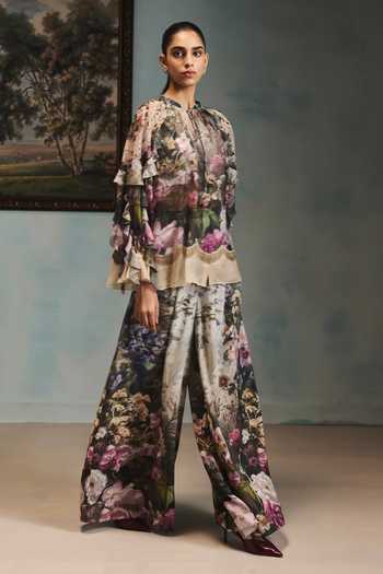 Pankaj & Nidhi Multi Color Georgette, Chiffon Veinna Brookhaven Top And Pant Set Online at Aza Fashions Pankaj & Nidhi_Multi Color Georgette, Chiffon Veinna Brookhaven Top And Pant Set _Online_at_Aza_Fashions