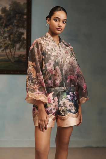 Pankaj & Nidhi Veinna Silvermist Bomber Jacket & Shorts Set