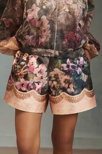 Buy Pankaj & Nidhi Multi Color Organza, Twill Mandarin Veinna Silvermist Bomber Jacket And Shorts Set Online at Aza Fashions Buy_Pankaj & Nidhi_Multi Color Organza, Twill Mandarin Veinna Silvermist Bomber Jacket And Shorts Set _Online_at_Aza_Fashions