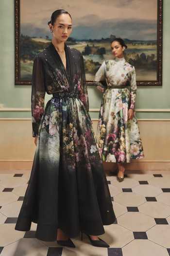 Pankaj & Nidhi Multi Color Jersey, Quilted High Neck Veinna Evermoss Top And Skirt Set Online at Aza Fashions Pankaj & Nidhi_Multi Color Jersey, Quilted High Neck Veinna Evermoss Top And Skirt Set _Online_at_Aza_Fashions
