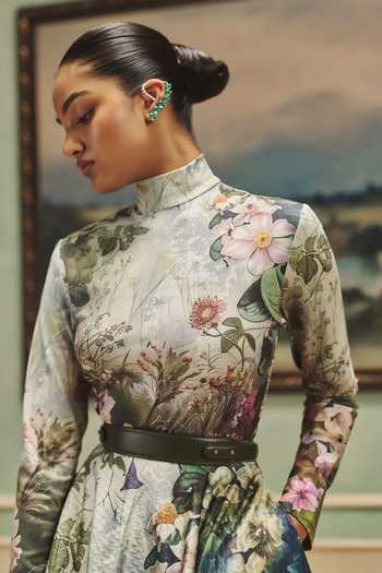 Buy Pankaj & Nidhi Multi Color Jersey, Quilted High Neck Veinna Evermoss Top And Skirt Set Online at Aza Fashions Buy_Pankaj & Nidhi_Multi Color Jersey, Quilted High Neck Veinna Evermoss Top And Skirt Set _Online_at_Aza_Fashions