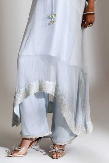 Buy_Tanu Malhotra_Blue Lurex Notched Neck Embroidered Kaftan Pant Set _Online_at_Aza_Fashions