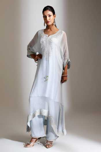 Tanu Malhotra Blue Embroidered Kaftan Pant Set 