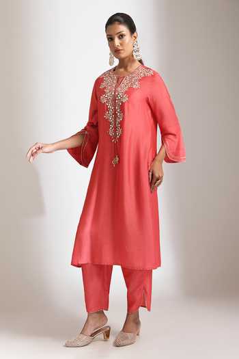 Tanu Malhotra Rust Mirror Embroidered Kurta With Pant 