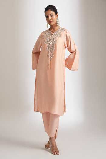 Tanu Malhotra Peach Mirror Embroidered Kurta With Pant 