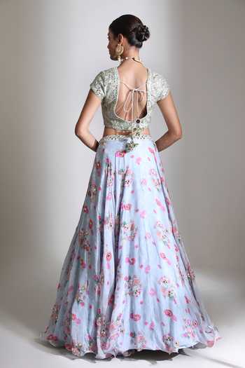 Tanu Malhotra Printed Lehenga Mirror Work Blouse Set 