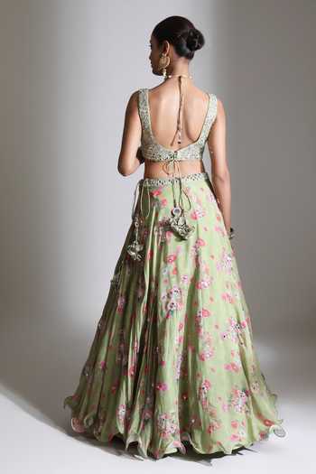 Tanu Malhotra Printed Lehenga Mirror Work Blouse Set 