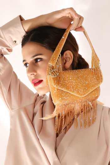 Buy Quirky Tales Gold Annie Fur Clutch Online at Aza Fashions Buy_Quirky Tales_Gold Annie Fur Clutch _Online_at_Aza_Fashions