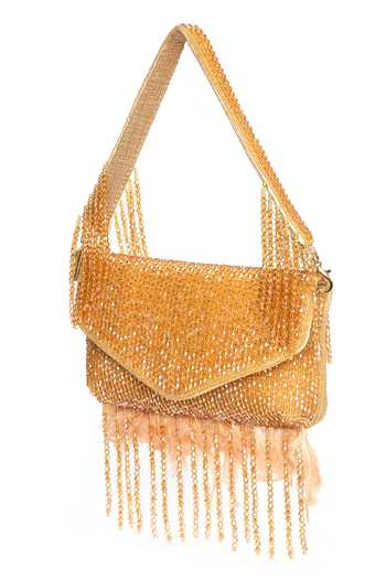 Quirky Tales Gold Annie Fur Clutch at Aza Fashions Quirky Tales_Gold Annie Fur Clutch _at_Aza_Fashions