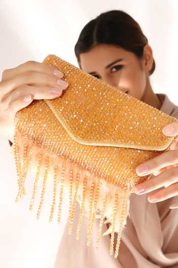 Shop Quirky Tales Gold Annie Fur Clutch Shop_Quirky Tales_Gold Annie Fur Clutch