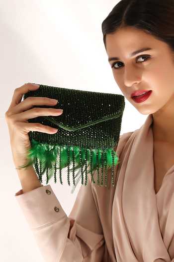 Quirky Tales Emerald Green Annie Fur Clutch at Aza Fashions Quirky Tales_Emerald Green Annie Fur Clutch _at_Aza_Fashions