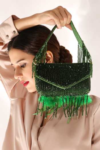 Shop Quirky Tales Emerald Green Annie Fur Clutch Shop_Quirky Tales_Emerald Green Annie Fur Clutch