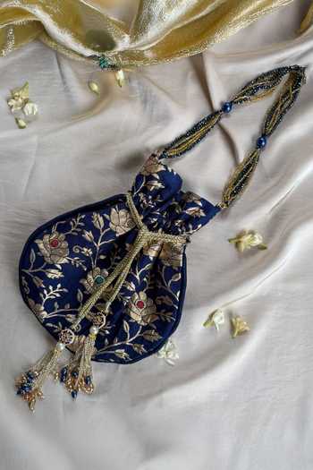 Quirky Tales Banarasi Blue Floral Potli 