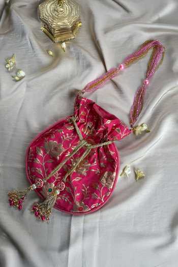 Quirky Tales Banarasi Pink Floral Potli 