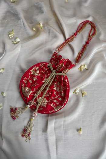 Quirky Tales Banarasi Red Floral Potli 