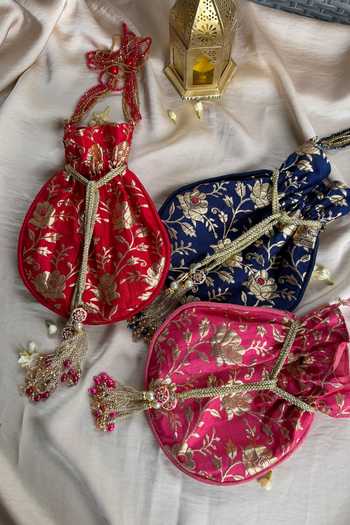 Quirky Tales Banarasi Red Floral Potli 
