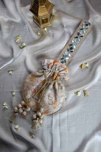 Quirky Tales Floral Mirror Work Strap Potli 