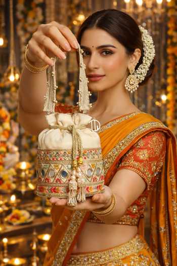 Quirky Tales Beige Multi Colour Bucket Potli 