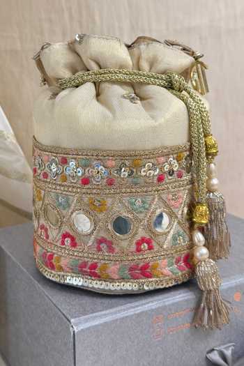 Quirky Tales Beige Multi Colour Bucket Potli 