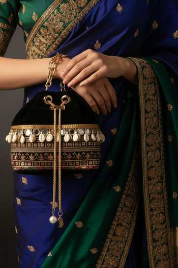 Quirky Tales Black Velvet Bucket Potli Bag 