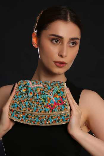 Quirky Tales Elara Beige Embroidered Handbag 