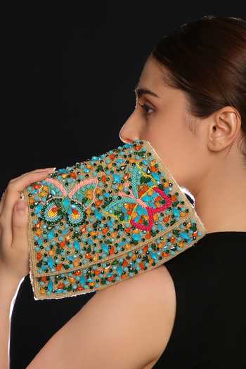 Quirky Tales Elara Beige Embroidered Handbag 