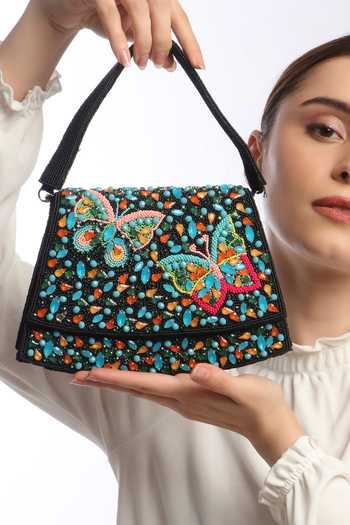 Quirky Tales Elara Black Embroidered Handbag 
