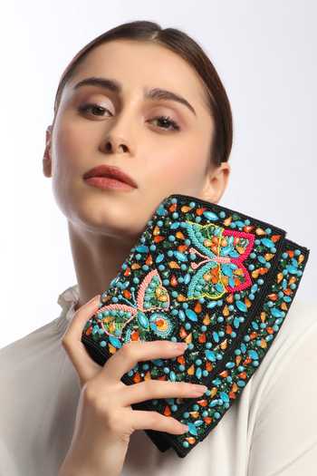 Quirky Tales Elara Black Embroidered Handbag 