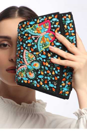 Quirky Tales Black Elara Embroidered Handbag Online at Aza Fashions Quirky Tales_Black Elara Embroidered Handbag _Online_at_Aza_Fashions